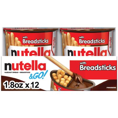 Nutella &amp; GO! Bulk 12 Pack, Hazelnut and Cocoa Spread with Breadsticks, Stocking Stuffers, Snack Cups, 1.8 oz Each
