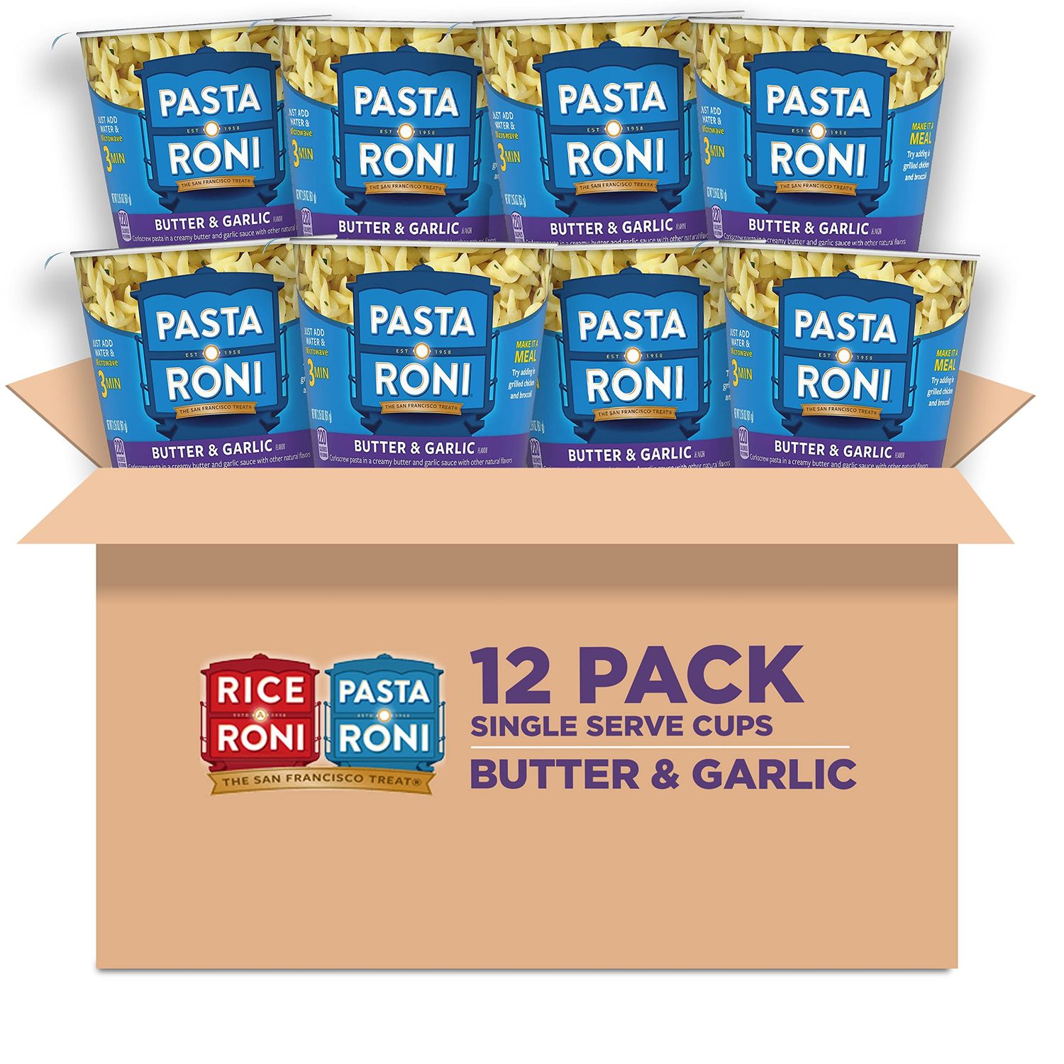 Quaker Roni Cups Mix, Butter &amp; Garlic Pasta, 2.15 Oz (Pack of 12)