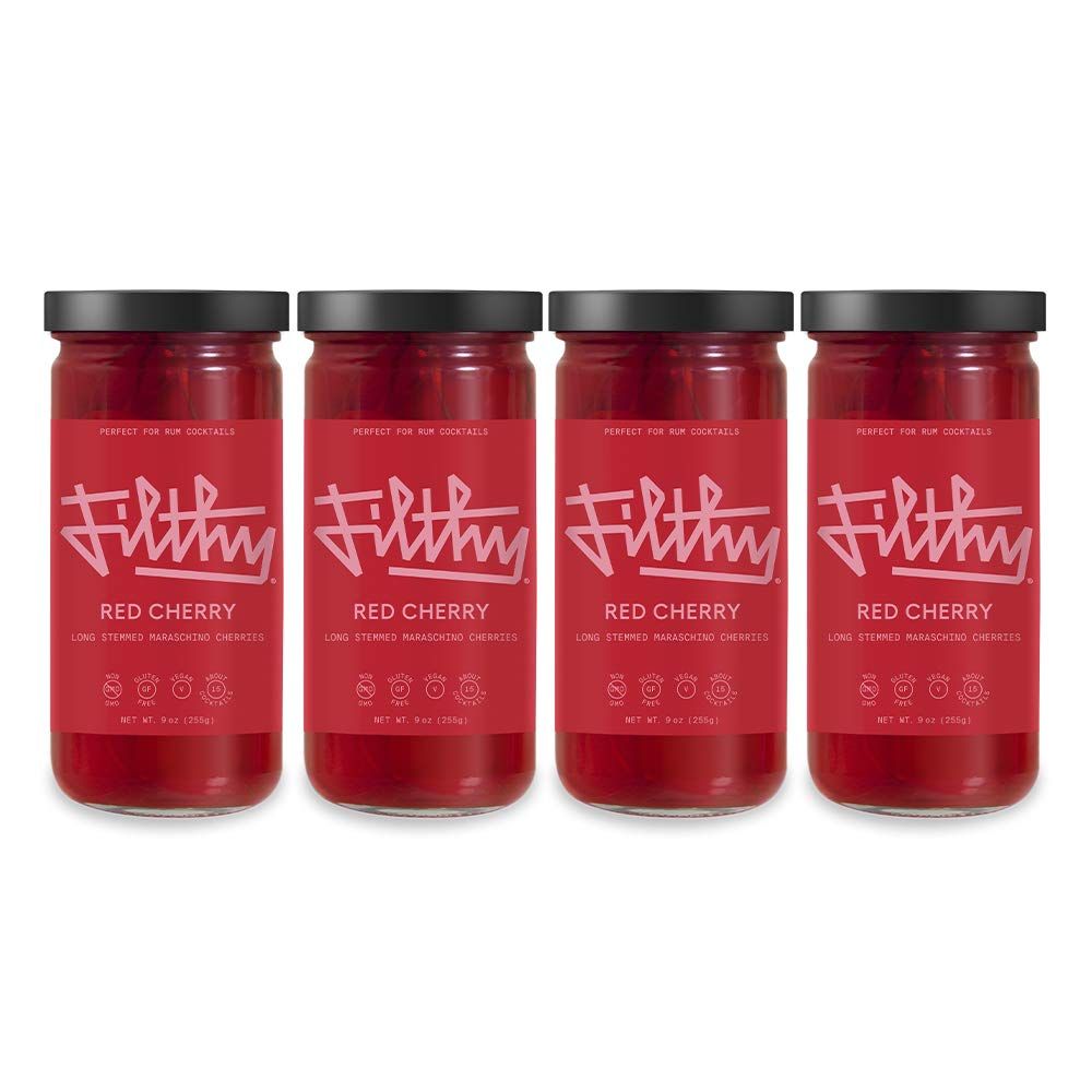 Filthy Food Red Maraschino Cherries - Premium Cocktail Cherry Garnish - Non-GMO &amp; Gluten Free - 8oz Jar, 4 Count