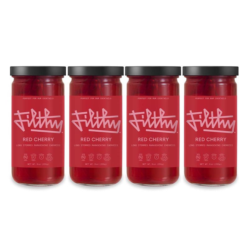 Filthy Food Red Maraschino Cherries - Premium Cocktail Cherry Garnish - Non-GMO &amp; Gluten Free - 8oz Jar, 4 Count