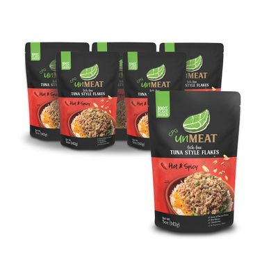 unMEAT Plant Based Tuna Style Flakes | Easy to Prepare Plant Based Tuna Pouch | Protein-Rich Vegan Tuna, Hot &amp; Spicy, 5 Ounce Pouch (Pack of 6)