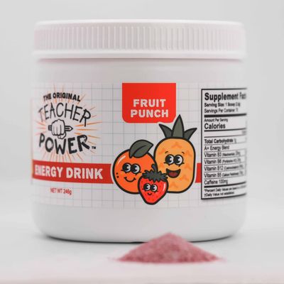 Teacher Power (The Original) in Fruit Punch Sugar Free Energy Drink 70/servings per Jar 100mg Caffeine with B Vitamins