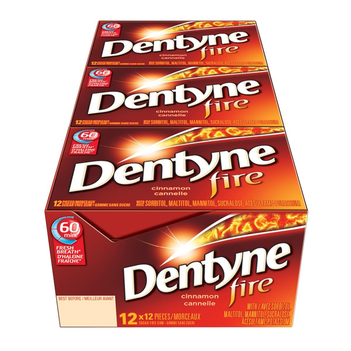 Dentyne Fire Spicy Cinnamon Sugar-Free Gum, 12 Pack