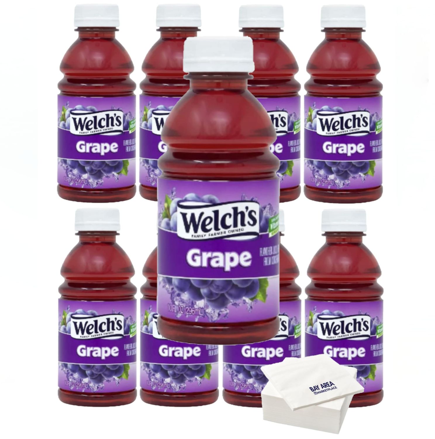 Welchs Grape Juice 10oz Bottles Pack of 8 with Bay Area Marketplace Napkins