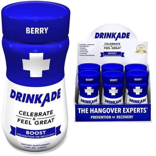 DrinkAde Boost (6 pack) Hydration Drink with Caffeine, Electrolytes, Vitamin B, Milk Thistle for Energy, Only 5 calories, No Sugar, Vegan, Non-GMO