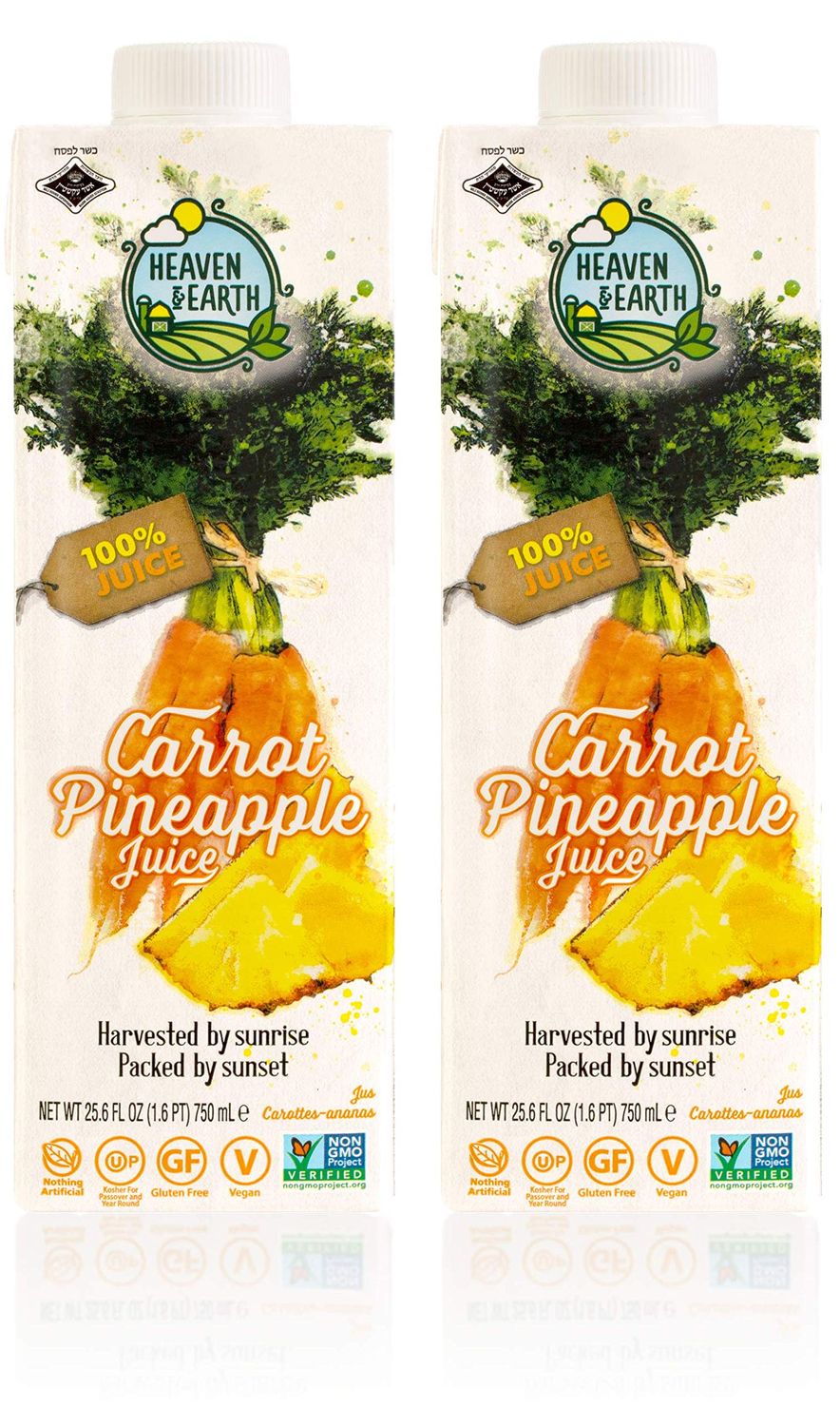 Heavan &amp; Earth 100% Carrot and Pineapple Juice 25.6 oz (2 pack)