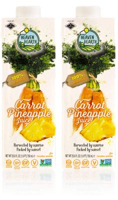 Heavan &amp; Earth 100% Carrot and Pineapple Juice 25.6 oz (2 pack)