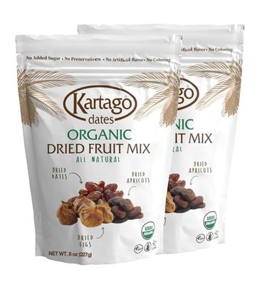 Organic Dried Fruit Mix (Dates, Apricots, Figs) - Vegan, Kosher, Gluten Free, No Added Sugar - Healthy Natural Snacks - 8oz (2-pack)