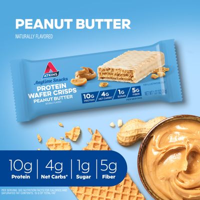 Atkins Peanut Butter Protein Wafer Crisps, Protein Dessert, 4g Net Carb, 1g Sugar, Keto Friendly, 5 Count