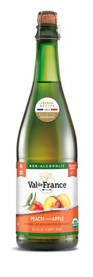 Val de France, Non-Alcoholic, Reduced Calorie, Organic and OU Kosher Sparkling Juice (Peach), 25.4 Fl Oz (1 bottle)