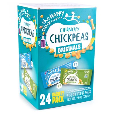 The Happy Snack Company Crunchy Chickpeas Variety Pack 24 x 1 oz  Sea Salt  Balsamic Vinegar Flavor and Lime  Cracked Pepper Flavor 5g Protein  120 Cals Gluten Nut  Dairy Free NonGMO and Vegan