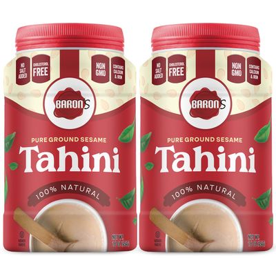 Baron&#39;s Pure Tahini Sesame Paste | Rich Creamy Spread for Hummus, Dips, Sauces | 2 x 16 oz Jars | Kosher, Vegan, Keto friendly, Non-GMO, Gluten-Free, No Peanuts | All-natural Ground Seeds Tahina