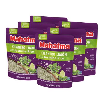 Mahatma Ready to Heat Cilantro Limn-Flavored Jasmine Rice, Precooked Rice, Microwaveable in 90 Seconds, 8.8 Ounces, Pack of 6