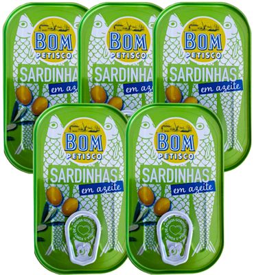 5 x 120 g x Bom Petisco Sardines in olive Oil - Premium quality from Portugal - rich in Omega-3 / Portugal