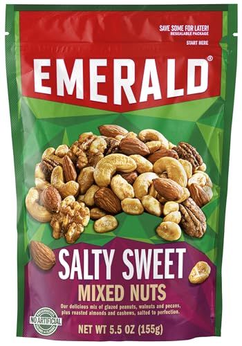 Emerald Nuts Salty Sweet Mixed Nuts (1-Pack), Features Kettle Glazed Peanuts, Almonds, Cashews, Kettle Glazed Walnuts, Kettle Glazed Pecans, 5.5oz Resealable Bag
