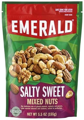 Emerald Nuts Salty Sweet Mixed Nuts (1-Pack), Features Kettle Glazed Peanuts, Almonds, Cashews, Kettle Glazed Walnuts, Kettle Glazed Pecans, 5.5oz Resealable Bag