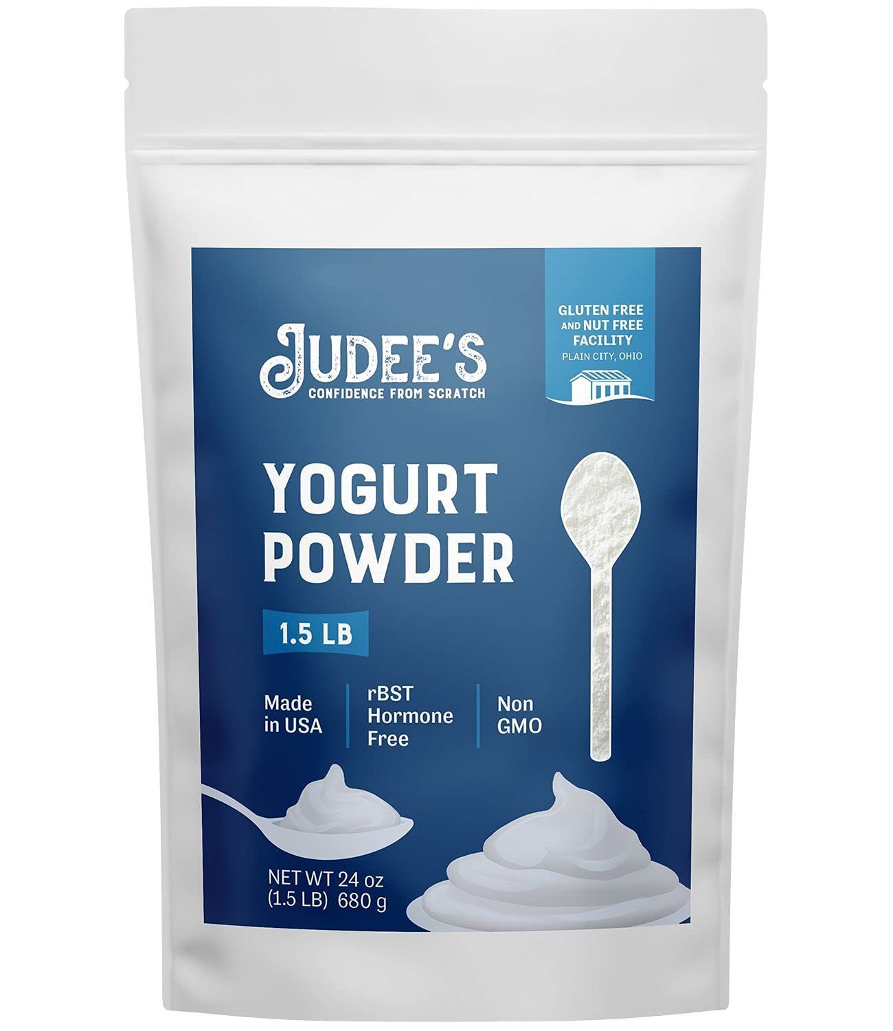 Judees Yogurt Powder 1.5lb (24oz) - 100% Non-GMO, rBST Hormone-Free - Gluten-Free &amp; Nut-Free - Made from Real Dairy - Made in USA - Make Homemade Yogurt and Tangy Dips, Dressings, and Toppings