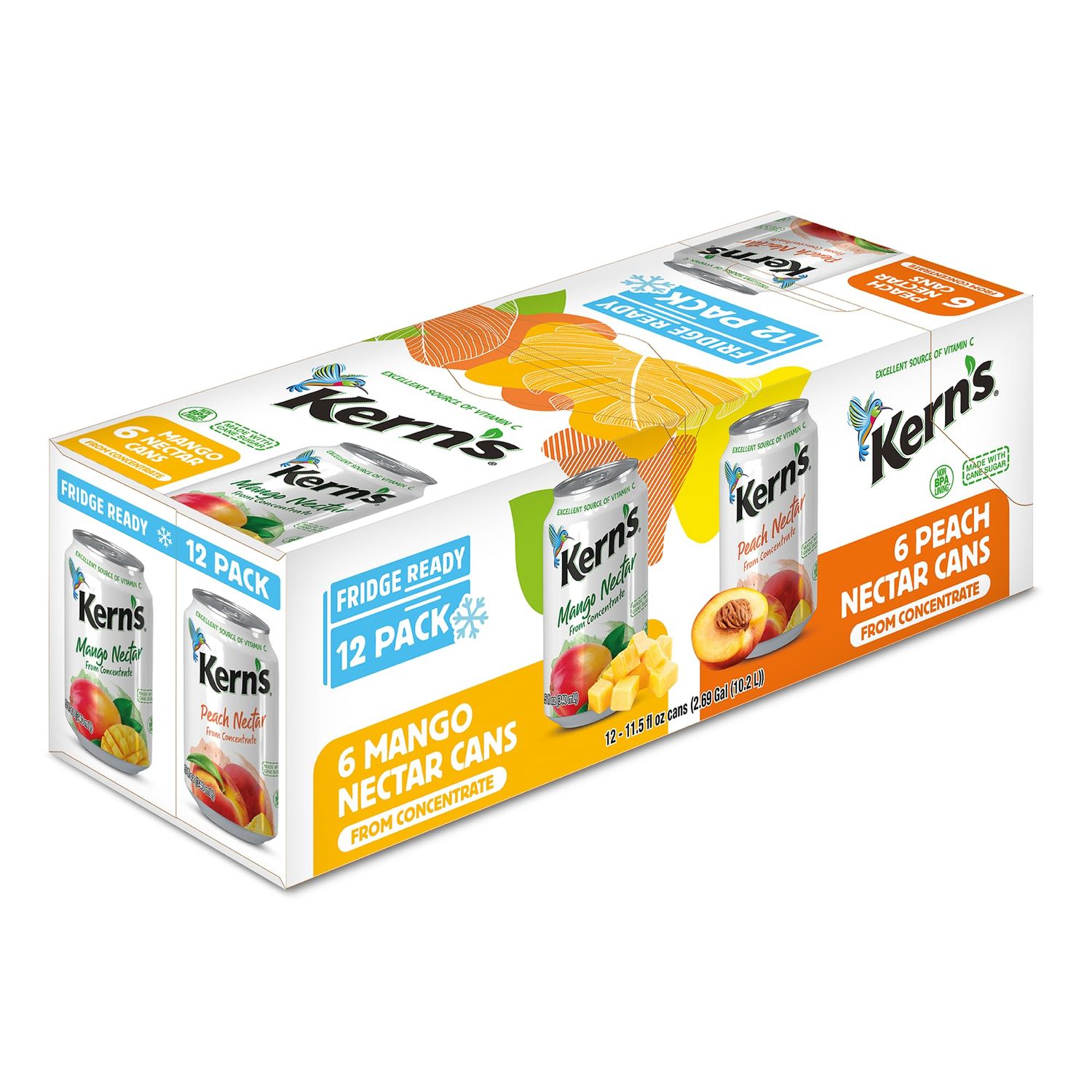 Kern&#39;s Mango and Peach Nectar Fridge-Ready 12-Pack, Two Varieties in One Convenient Package, 11.3 Fl Oz Cans (Pack of 12)