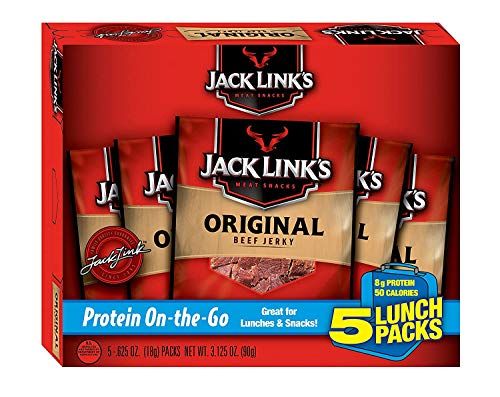 Jack Link&#39;s Beef Jerky 5 Count Multipack, Original, 5, 0.625 oz. Bags - Flavorful Meat Snack for Lunches, Ready to Eat - 7g of Protein, Made with 100% Beef - No Added MSG** or Nitrates/Nitrites