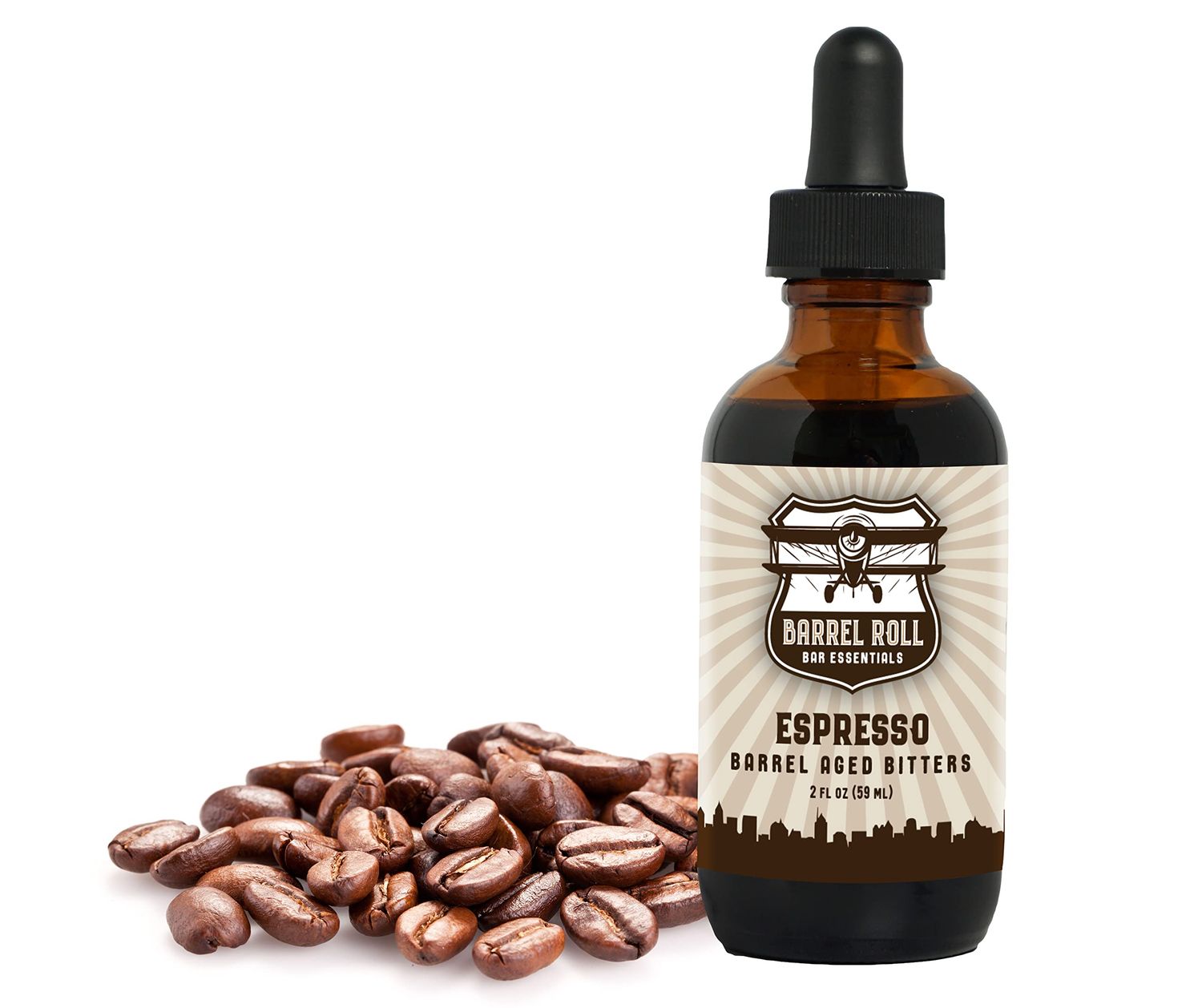 Barrel Roll Bar Essentials Espresso Cocktail Bitters | Drink Mixers for Cocktails | Premium Cocktail Mixers | Barrel Aged Bitters for Cocktails and Alcohol | Allergen &amp; Gluten Free | 2 fl oz. Bottle
