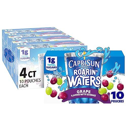 Capri Sun Roarin&#39; Waters Grape Flavored with other natural flavors Water Beverage, 40 ct Pack, 4 Boxes of 10 Drink Pouches