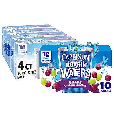 Capri Sun Roarin&#39; Waters Grape Flavored with other natural flavors Water Beverage, 40 ct Pack, 4 Boxes of 10 Drink Pouches