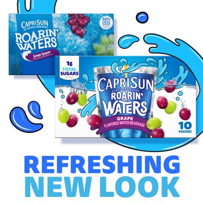 Capri Sun Roarin' Waters Grape Flavored with other natural flavors Water Beverage, 40 ct Pack, 4 Boxes of 10 Drink Pouches