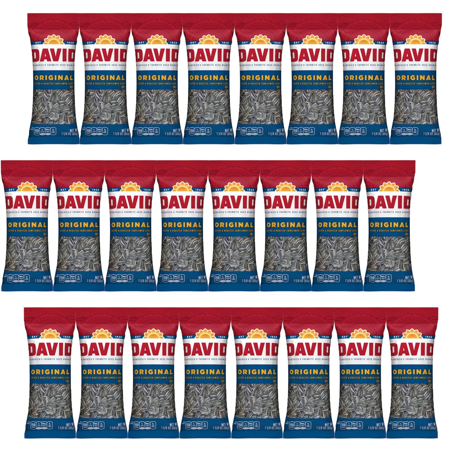 Snackathon DAVID SEEDS Roasted and Salted Sunflower Seeds, Original, 1.625 Ounce (Pack of 24)