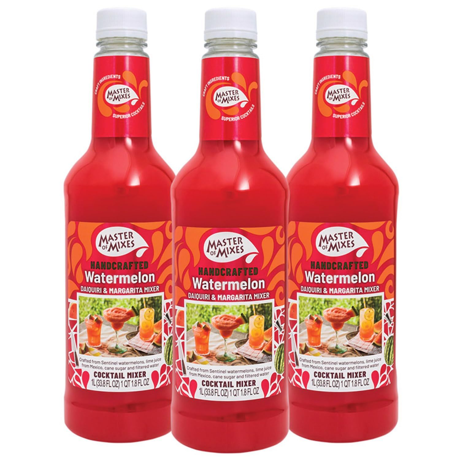 Master of Mixes Watermelon Daiquiri / Margarita Drink Mix, Ready To Use, 1 Liter Bottle (33.8 Fl Oz), Pack of 3