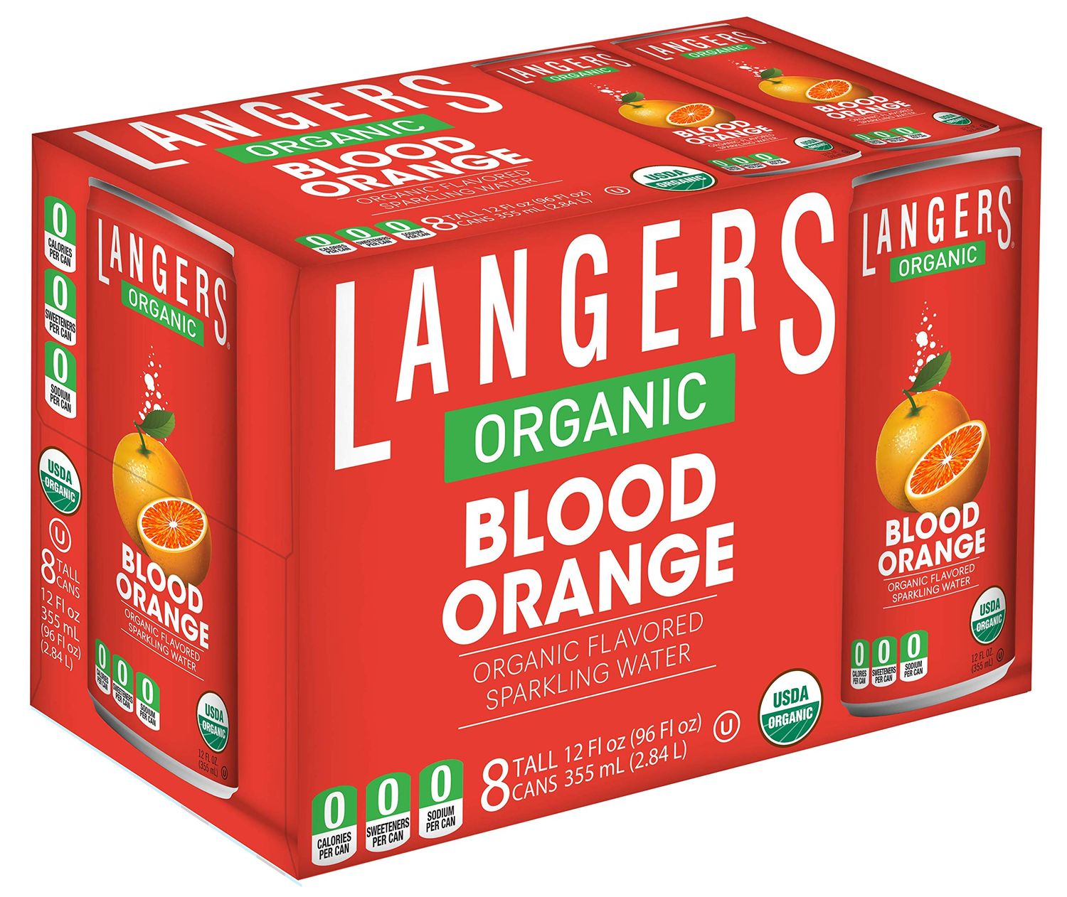 Langers Organic Flavored Sparkling Water, Blood Orange, 12 Ounce (Pack of 8)