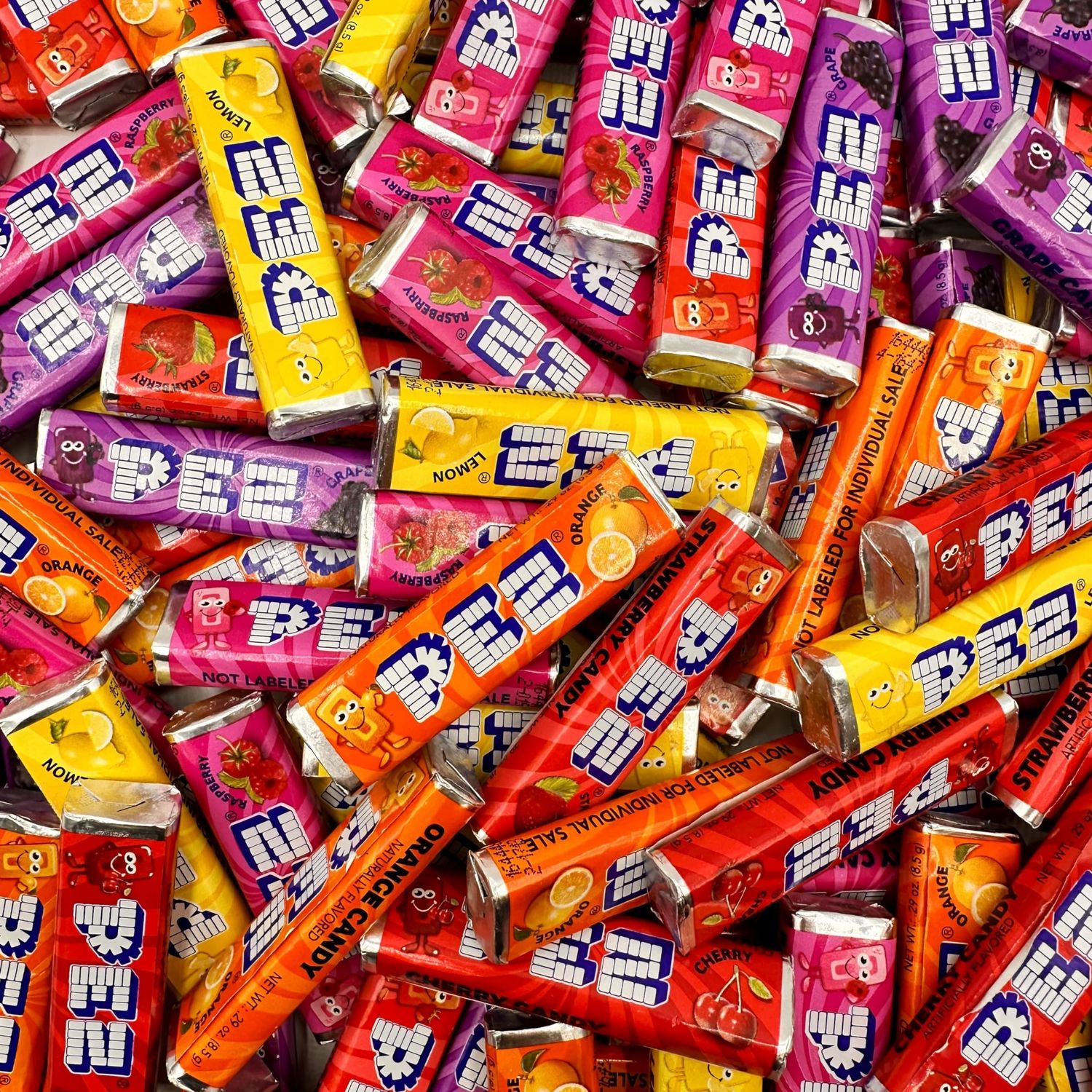 PEZ Candy Refills, Assorted Fruit Flavors, 1 Pound Bulk Bag - Strawberry, Lemon, Orange, Cherry, Raspberry and Grape Flavors - Candy for Kids, Parties, Movie Theaters