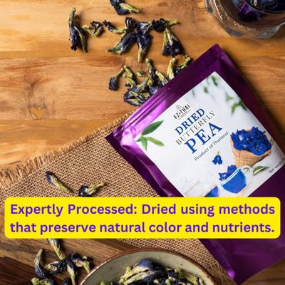 Pure Dried Butterfly Pea Flower Tea Herbal Dried Blue Clitoria Ternatea for Hot Tea Mix, Iced Teas, Smoothie, Coolers, Cocktails Mixer, Cookies (50grams x 3packs)
