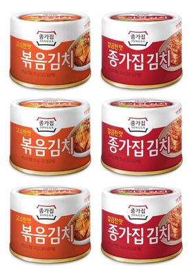 JONGGA Cabbage Fried Kimchi Can + Cabbage Kimchi Can / each 5.64oz(160g) /nKorean Spicy Food, Pack of 6, 33.84 Ounce