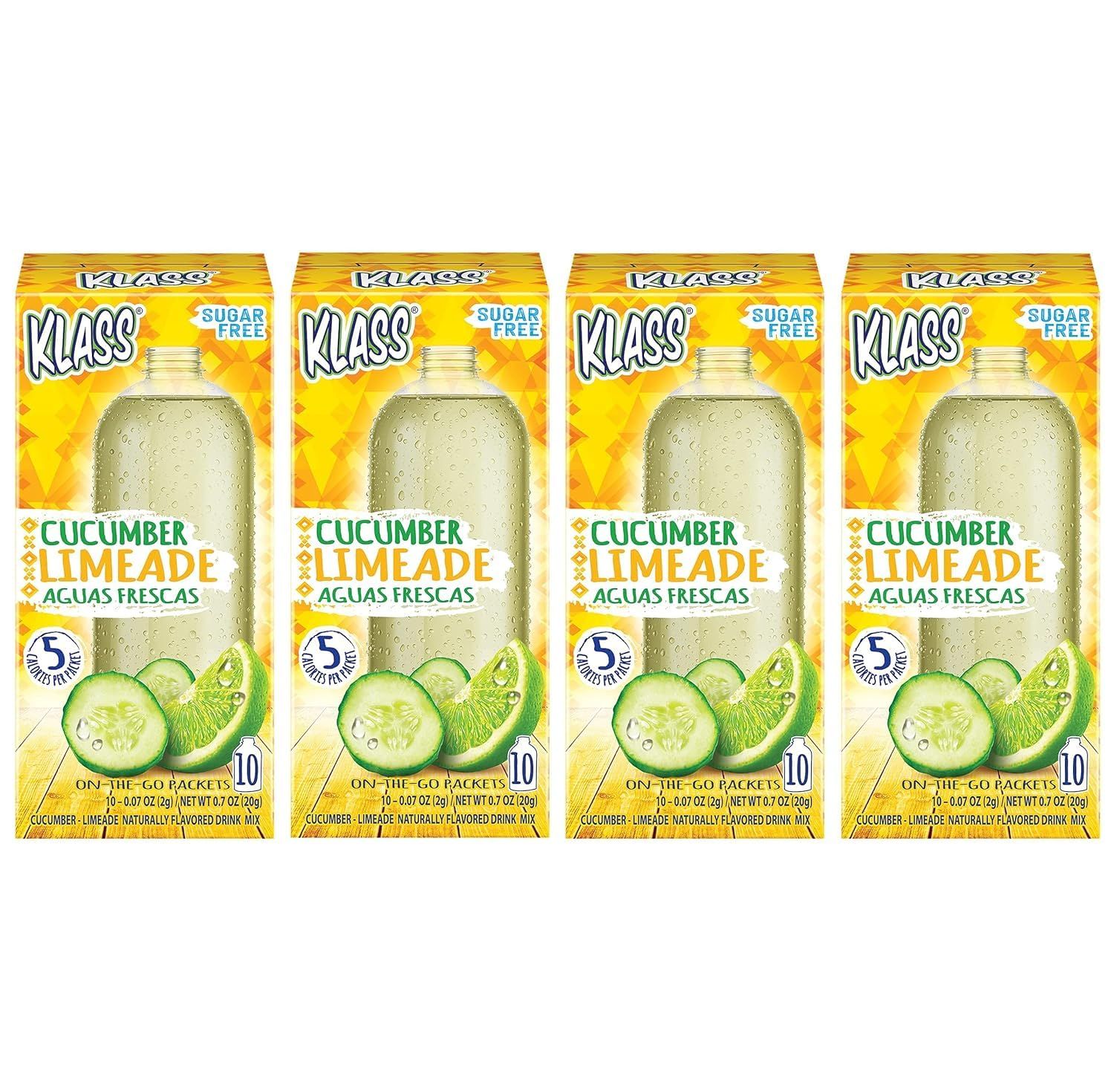 Klass Aguas Frescas Cucumber Limeade, 10 On-The-Go Packets (Pack of 4)