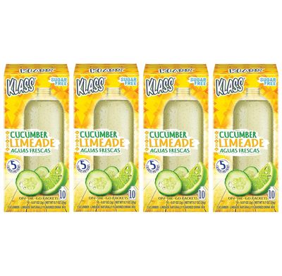 Klass Aguas Frescas Cucumber Limeade, 10 On-The-Go Packets (Pack of 4)