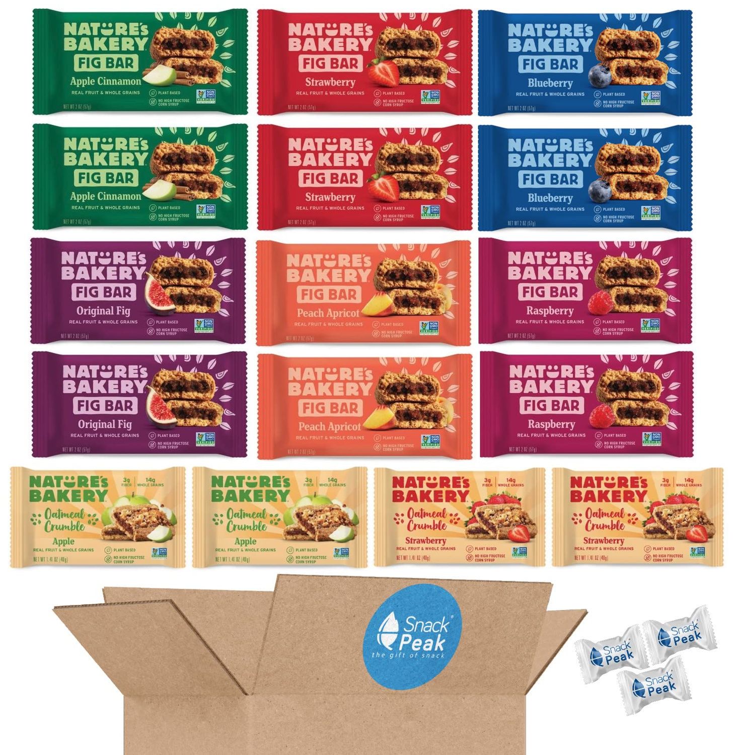 Natures Bakery Fig Bar Snack Peak Variety Gift Box - Fig, Raspberry, Strawberry, Blueberry, Peach Apricot, Apple Cinnamon, Strawberry Crumble, Apple Crumble
