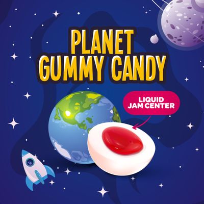 Funtasty Galaxy Mix Gummy Balls with Jam Center, Bubblegum Flavor, 19-Ounce Jar (30 Count) - Party Favors