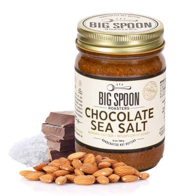 Big Spoon Roasters Dark Chocolate Almond Butter With Sea Salt &amp; Raw Honey - Low Sugar Almond Butter - Crunchy Almond Butter w/Bee-Friendly Almonds - Keto, Gourmet, Pure Almond Nut Butter - 13 Ounces