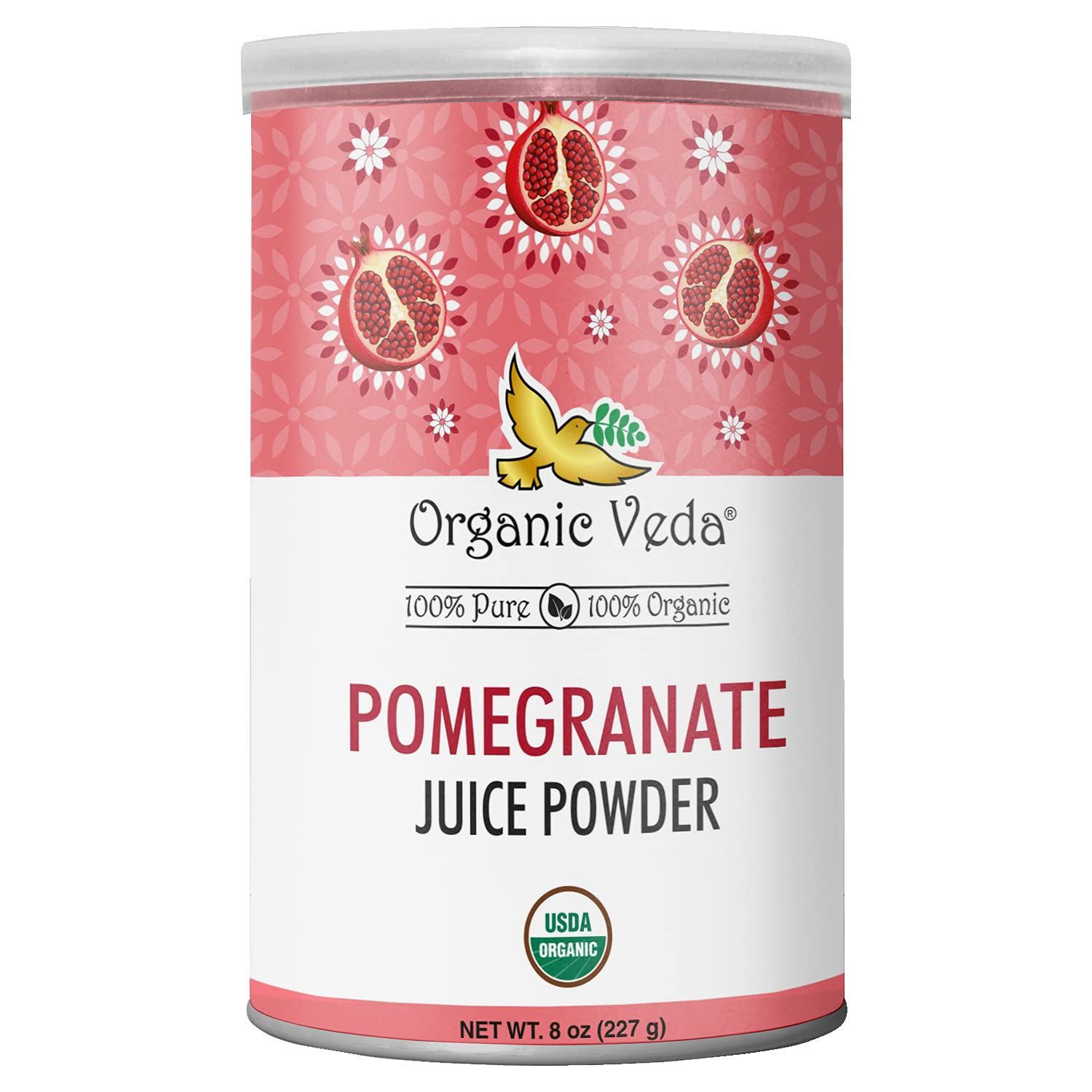 Organic Veda Pomegranate Juice Powder - Powdered Pomegranate Extract Rich in Vitamin C, Folate &amp; Potassium - Pomegranate Concentrate For Salad, Yogurt, Ice Cream - Vegan, Non-GMO, Zero Gluten- 8oz