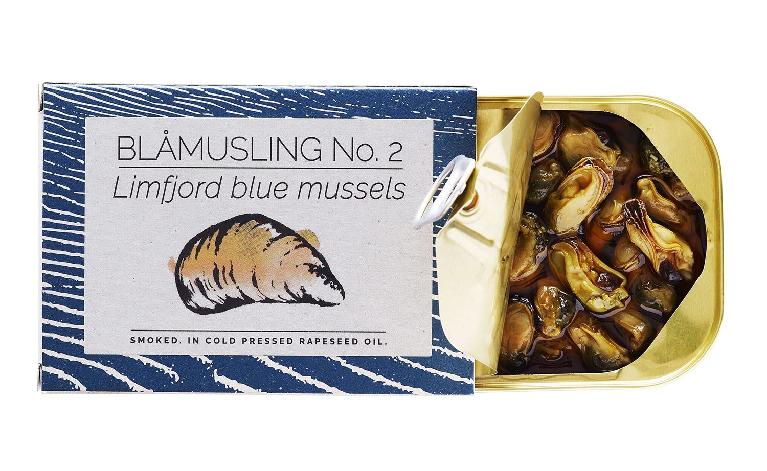 Fangst Blamuslinger No. 2 | Tinned Limfjord Blue Mussels Smoked in Cold Pressed Rapeseed Oil | 1 x 100g Can