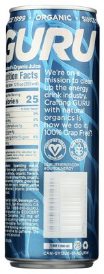 GURU Organic Yerba Mate Energy Drink, 12 FZ