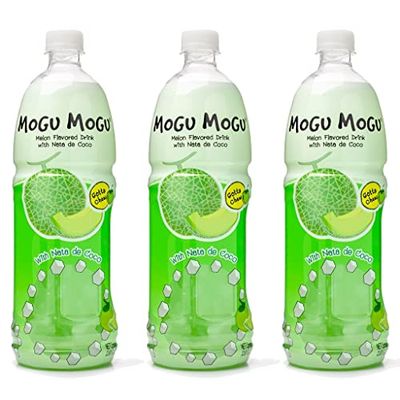 [Pack of 3] [Free Measuring Spoon] Mogu Mogu Juice with Nata De Coco - 33.8 Fl Oz Large Family Size (Melon)