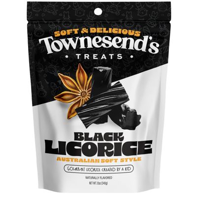 Townesend&#39;s Treats Black Licorice (1 Pack) | 12 Ounce | Soft &amp; Chewy Australian Licorice Candy Twists | Fancy Licorice Candy | Kid Owned Business