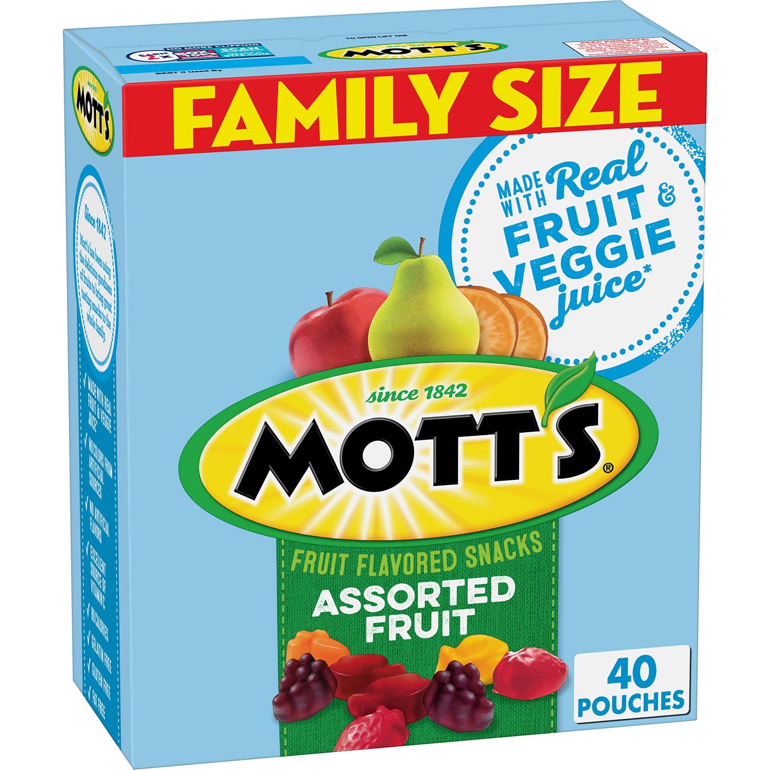 Mott&#39;s Fruit Flavored Snacks, Assorted Fruit, Family Pack, Gluten Free, Stocking Stuffer, 40 ct