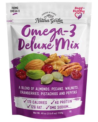 Nature&#39;s Garden Omega 3 Deluxe Mix - Healthy Trail Mix, Power Up Mega Omega Trail Mix Nuts, Heart Healthy, Gluten Free, Cholesterol Free, Sodium Free, No Artificial Ingredients - 40 Oz Bag