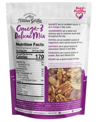 Nature's Garden Omega 3 Deluxe Mix - Healthy Trail Mix, Power Up Mega Omega Trail Mix Nuts, Heart Healthy, Gluten Free, Cholesterol Free, Sodium Free, No Artificial Ingredients - 40 Oz Bag