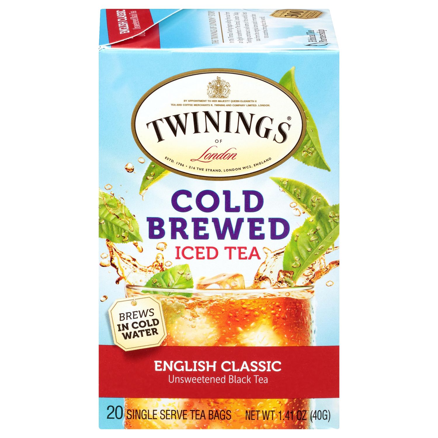 Twinings English Classic Cold Brewed Iced Tea Bags, 20 Count (Pack of 6), Unsweetened Black Tea, Caffeinated