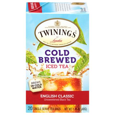 Twinings English Classic Cold Brewed Iced Tea Bags, 20 Count (Pack of 6), Unsweetened Black Tea, Caffeinated