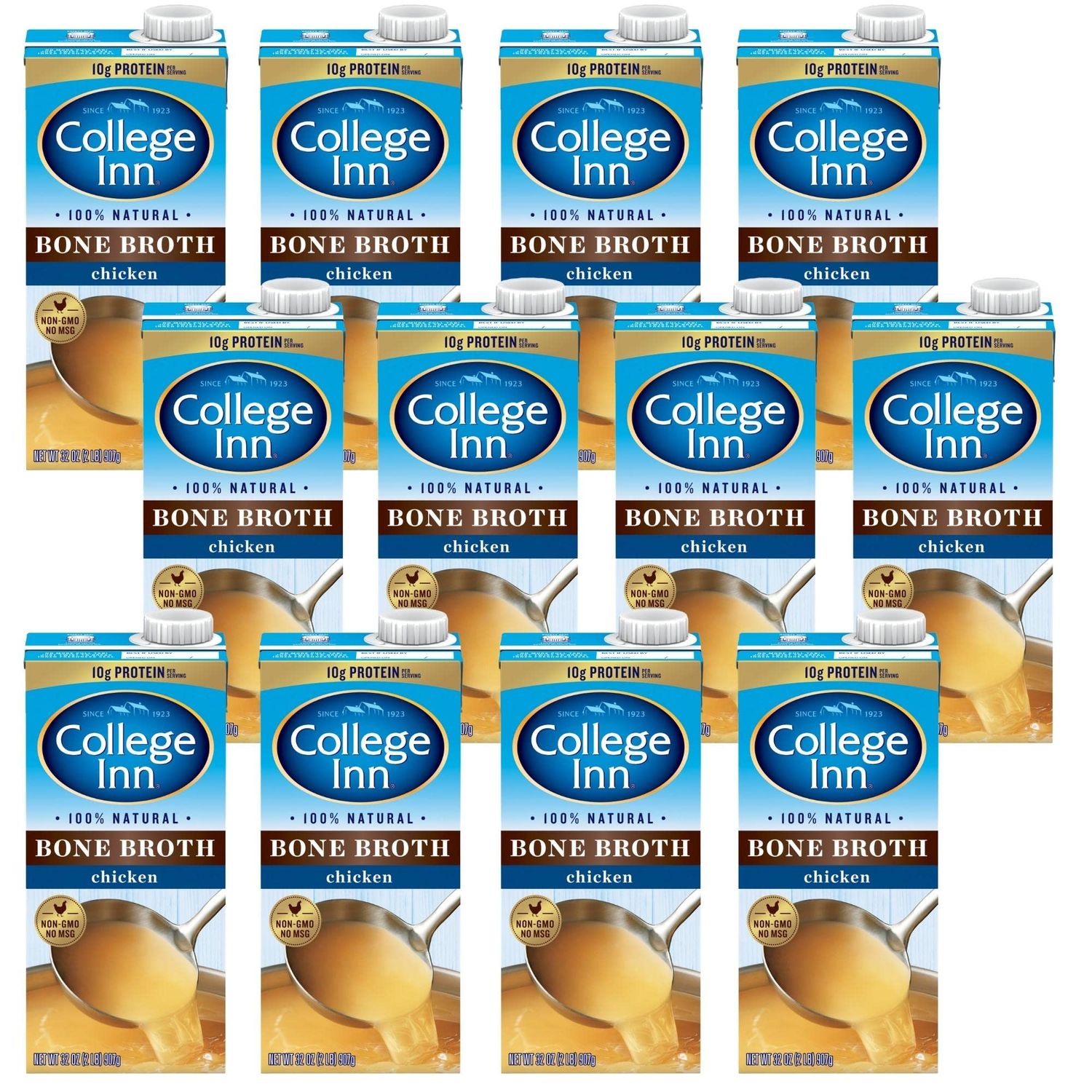 College Inn 100% Natural Chicken Bone Broth, 12 Pack, 32 oz Carton