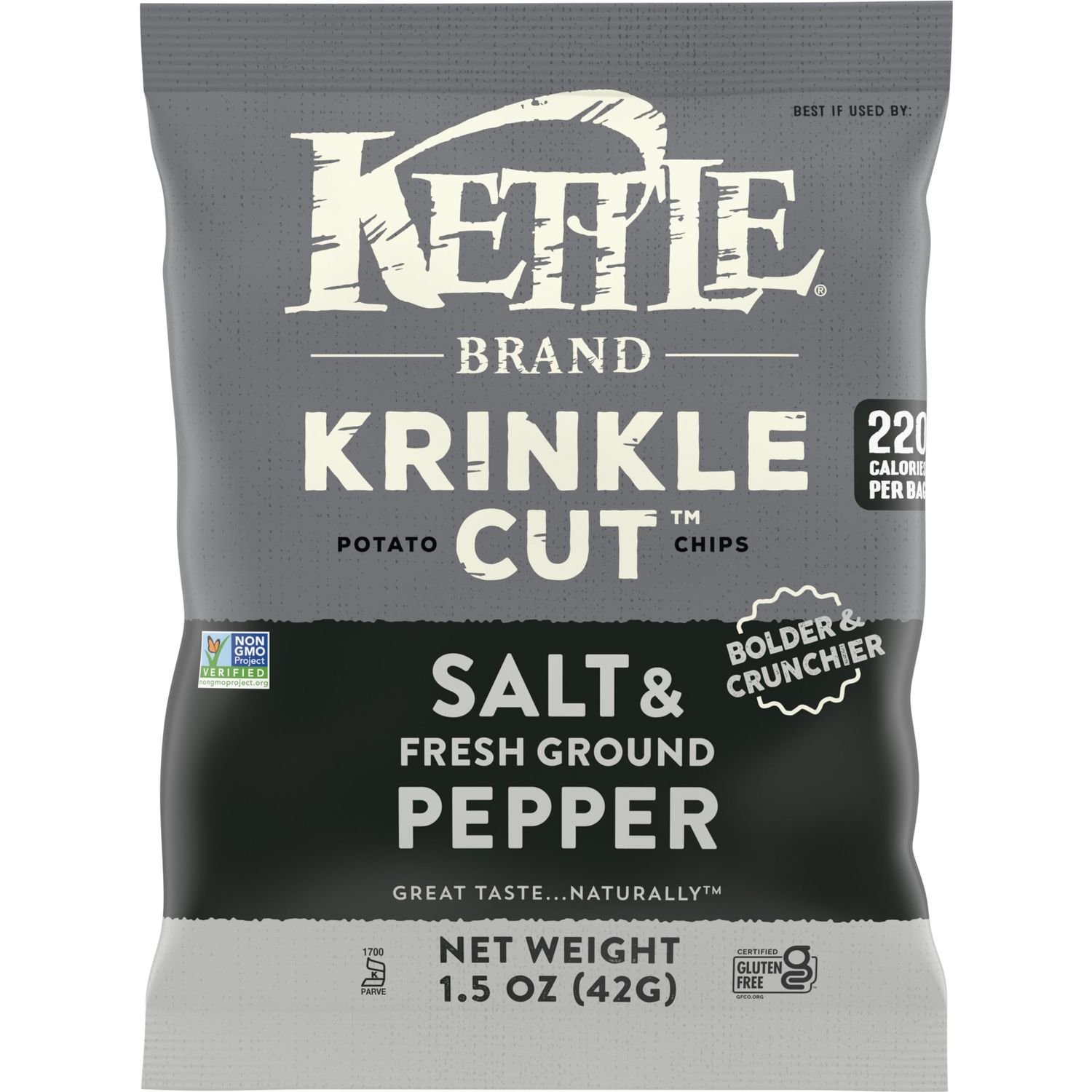 Kettle Brand Potato Chips, Krinkle Cut, Salt &amp; Fresh Ground Pepper Kettle Chips, 1.5 Oz (Pack of 24)